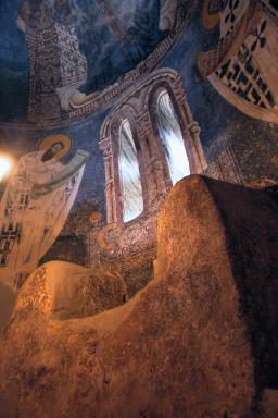 The Episcopal throne in the altar of the Church of St George, Kurbinovo
